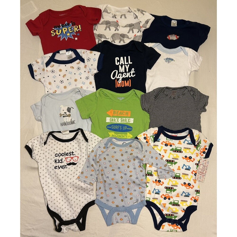 Various Lot Of 12 One piece Bodysuits 3-6 Month Boys